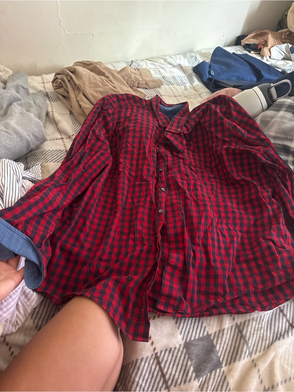 Plaid Button-Up Shirt - Red & Black
